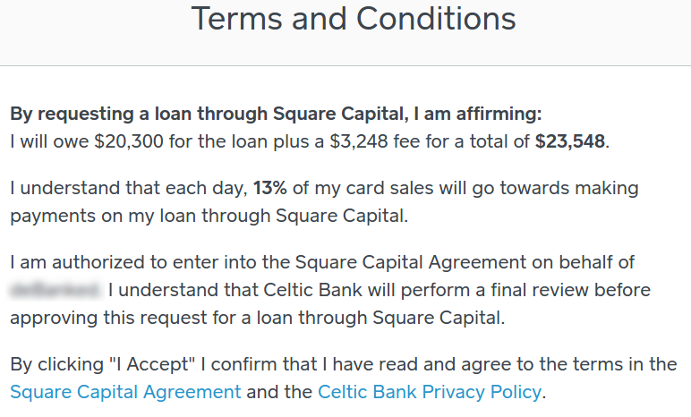 Square Capital Terms and Conditions